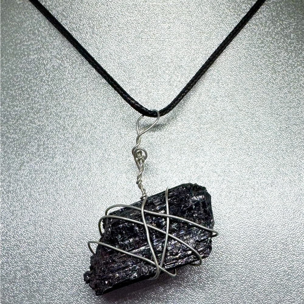Silver Wire Wrapped Tourmaline Stone Necklace New